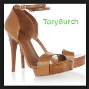 Tory Burch Tan Heeled Sandals with Ankle Strap